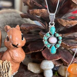 925 Sterling Pink Opal and Turquoise necklace
